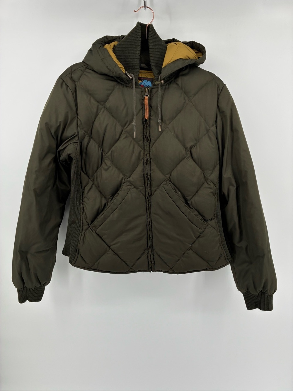 Vintage Eddie Bauer Olive Green Quilted Hooded Ski Jacket Goose Down